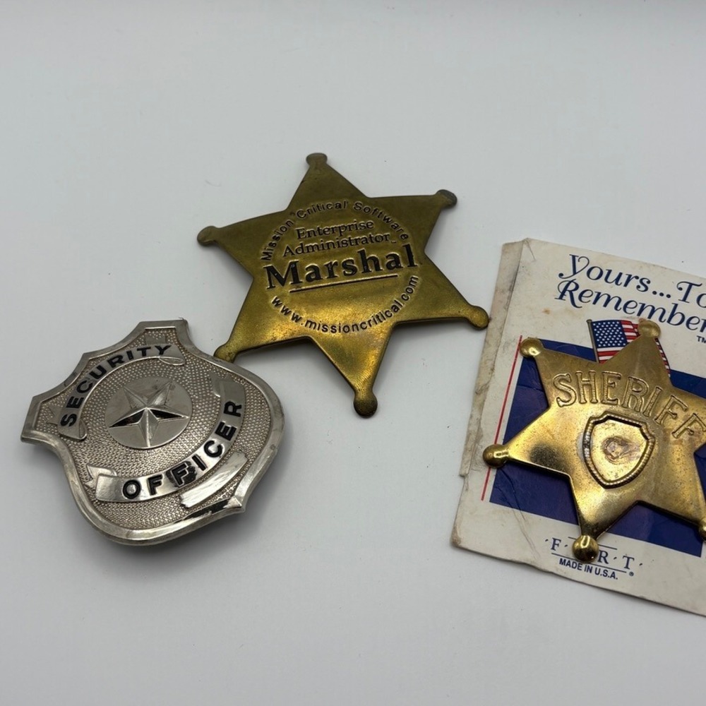 Vtg Novelty Badge Lot Security Marshal Sheriff Star Pin Collection Toy Costume